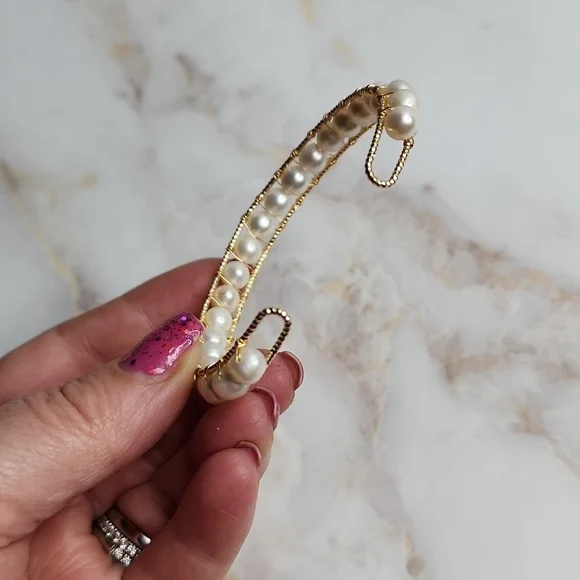 Freshwater pearl bangle bracelet gold plated - Picture 5 of 7